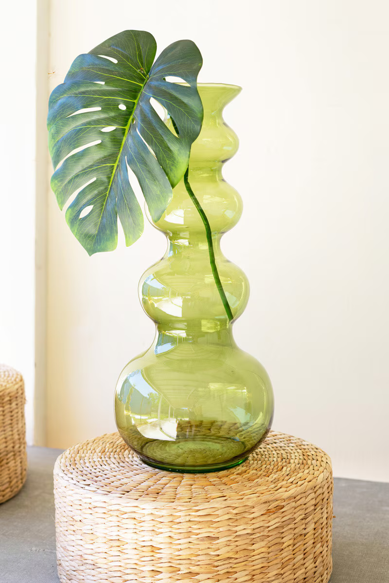 monstera in glass vase Kalalou Large Glass Bubble Vase Green