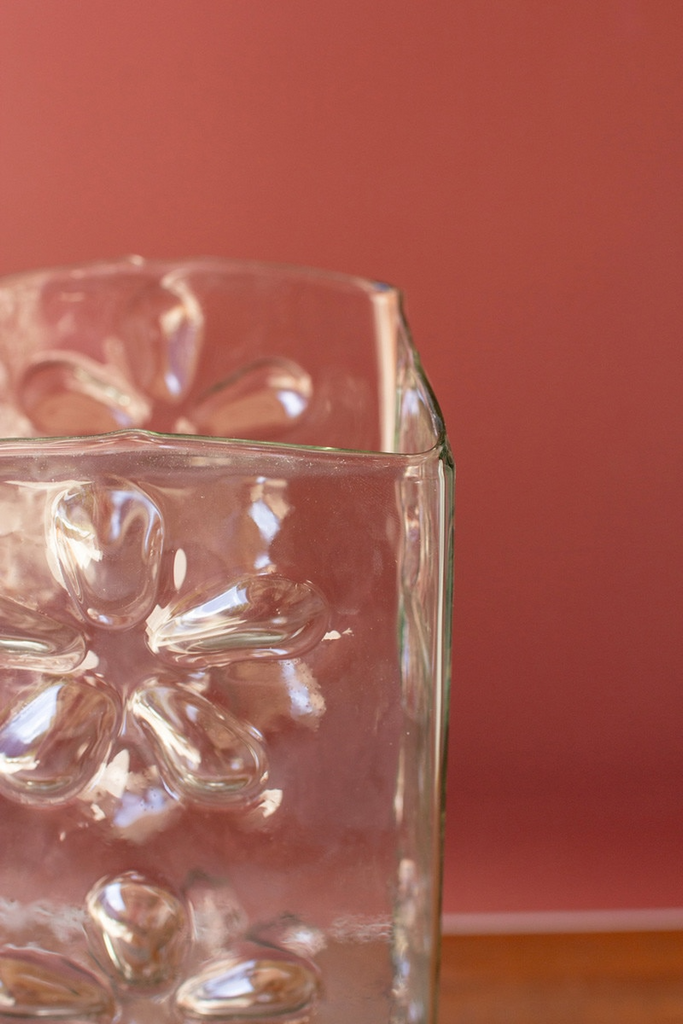 Square Glass Vases with Embossed Flowers Box/2