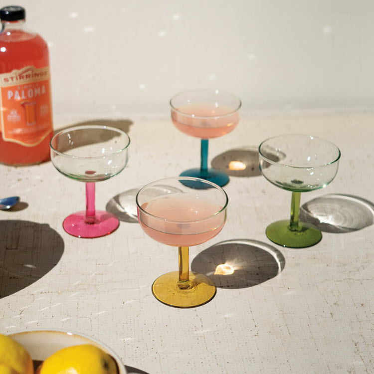 Coupe Glasses with Colored Stems Set/4