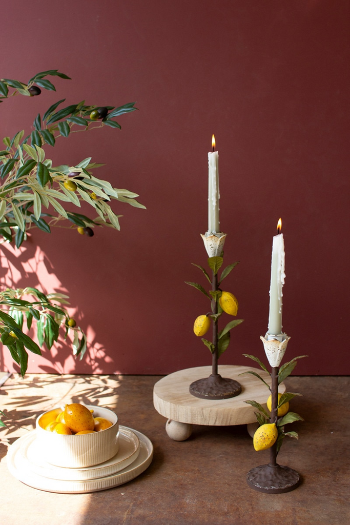 Painted Metal Lemon Taper Candle Holders Set/2
