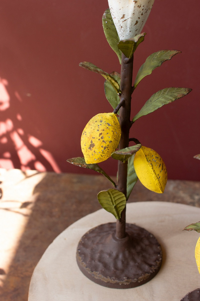 Painted Metal Lemon Taper Candle Holders Set/2