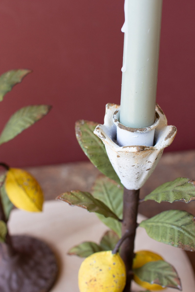 Painted Metal Lemon Taper Candle Holders Set/2