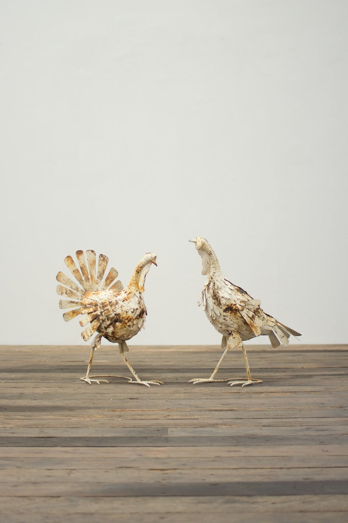 Antique White Metal Turkeys Set/2