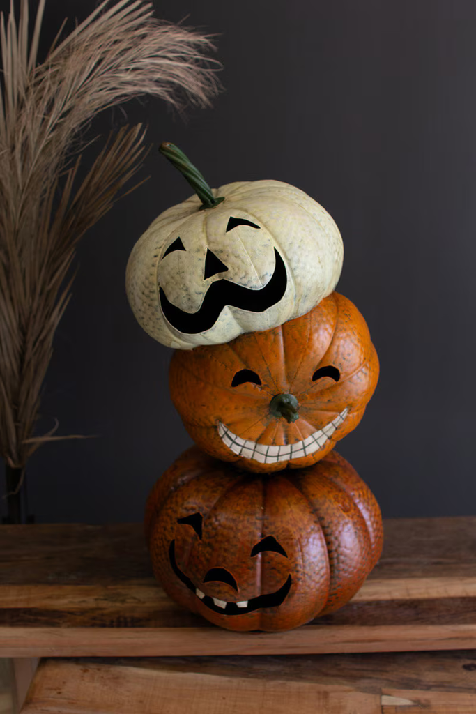 Painted Metal Halloween Stacking Jack-O-Lanterns