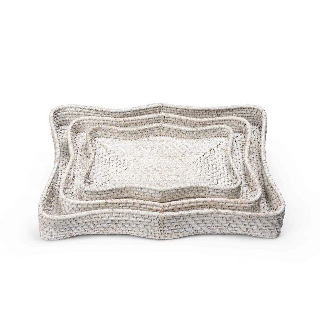 Sanibel Scalloped Trays,  Whitewashed,  Set  of 3