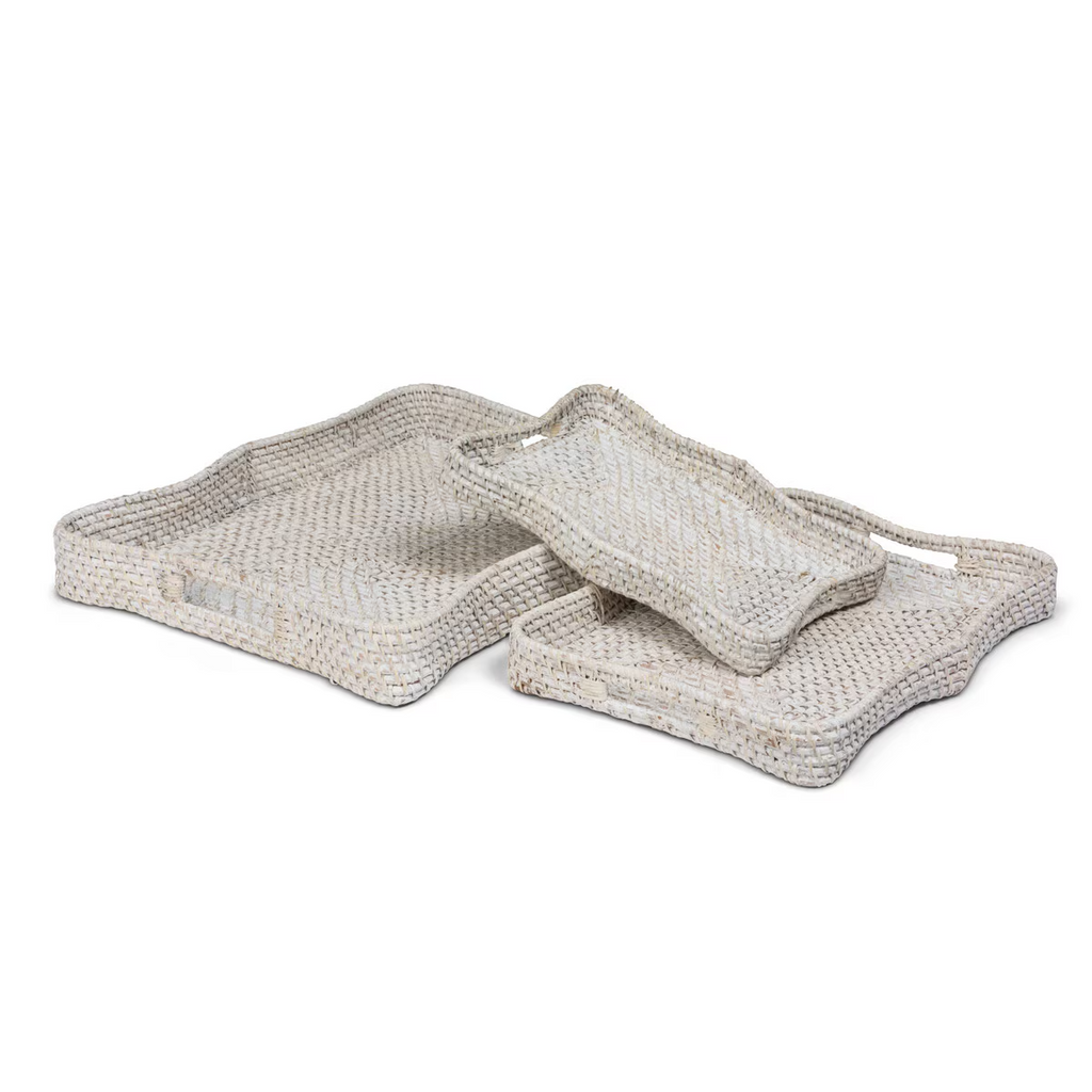 Sanibel Scalloped Trays,  Whitewashed,  Set  of 3