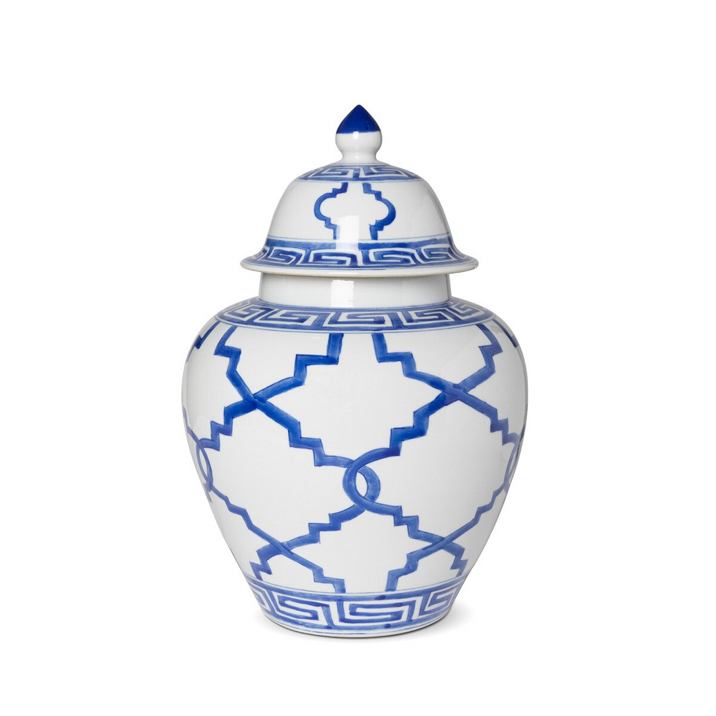 Imperial Ceramic Ginger Jar Greek Key Blue