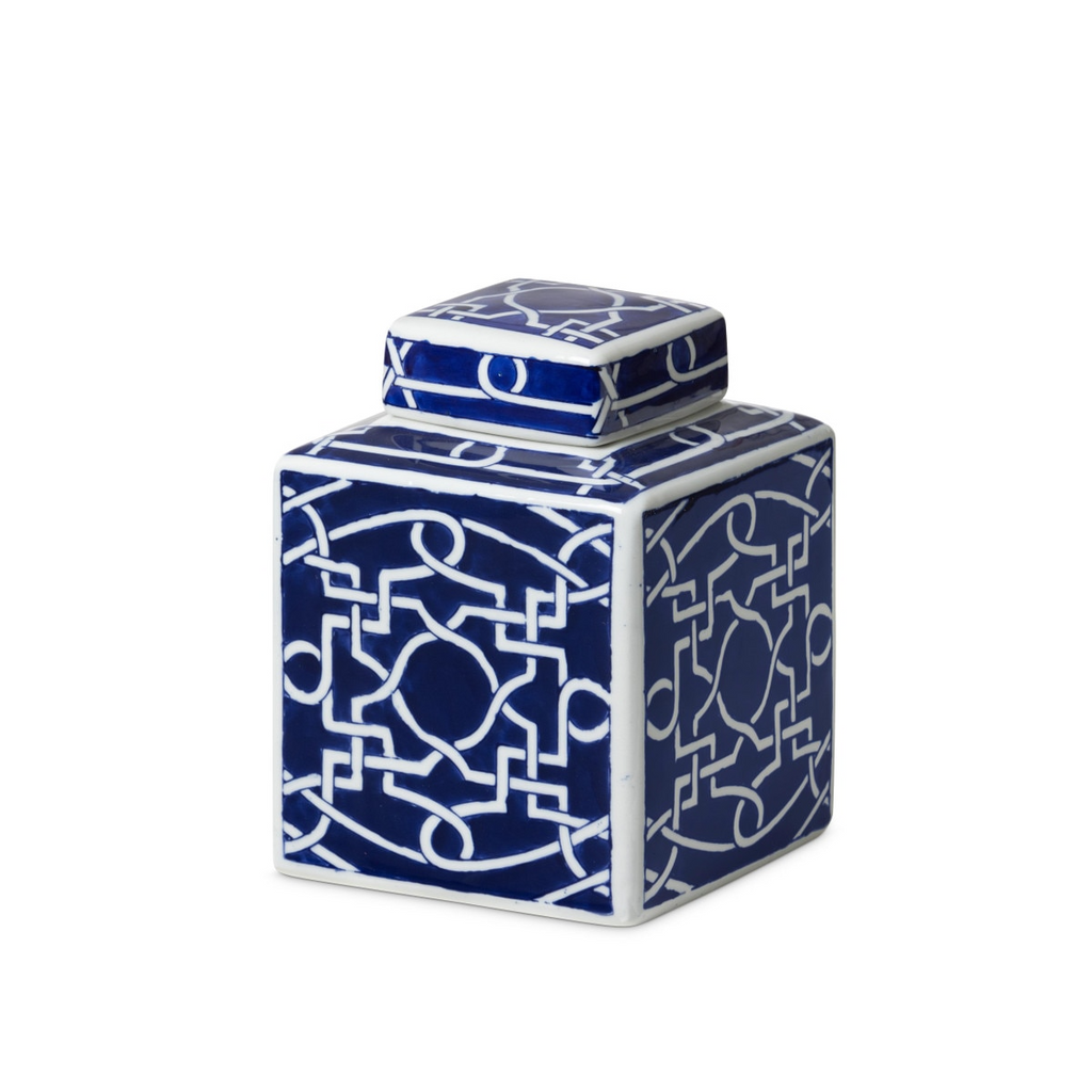 Imperial Ceramic Geometric Square Jar Indigo Small