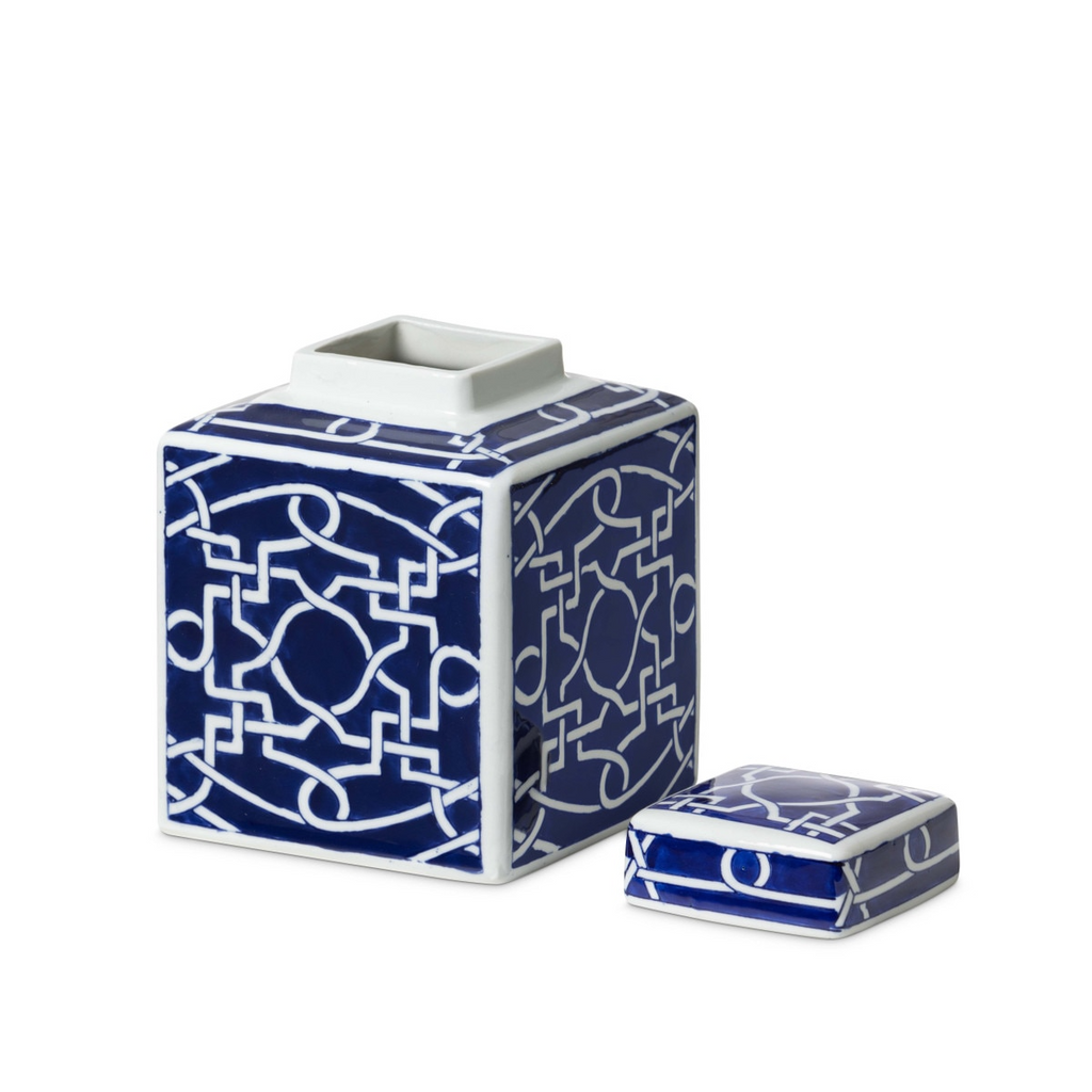 Imperial Ceramic Geometric Square Jar Indigo Small