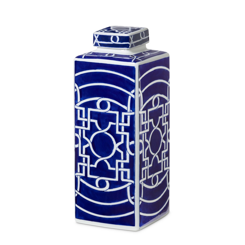 Imperial Ceramic Geometric Square Jar Indigo Large