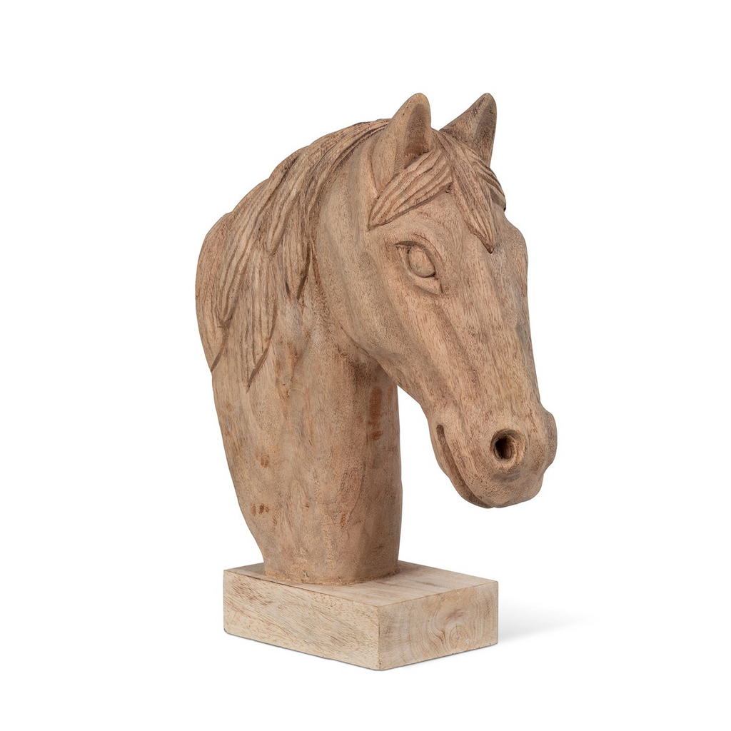 Hand-Carved Wooden Stallion Sculpture