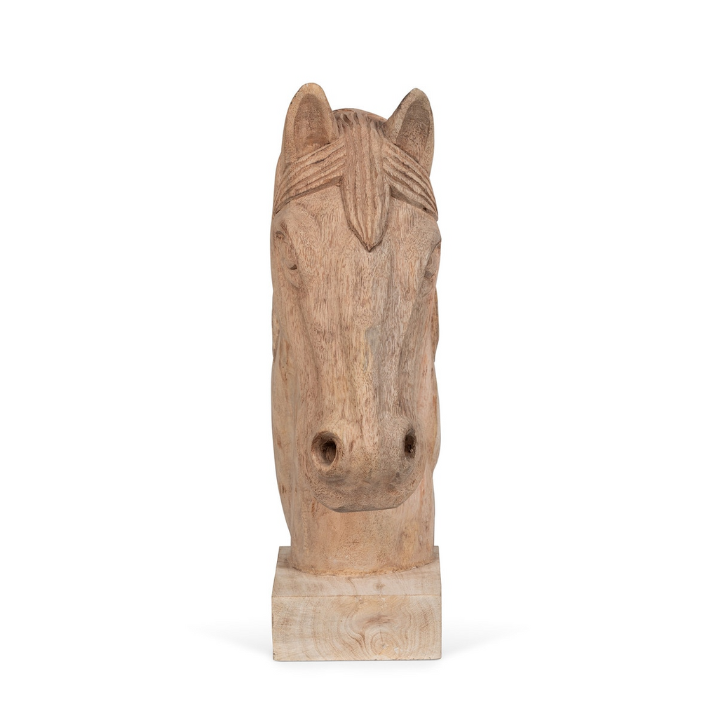 Hand-Carved Wooden Stallion Sculpture