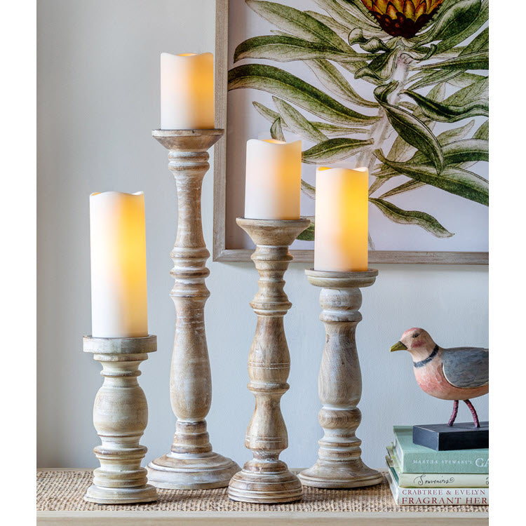Estelle Wood Pillar Holder 9" Set/2