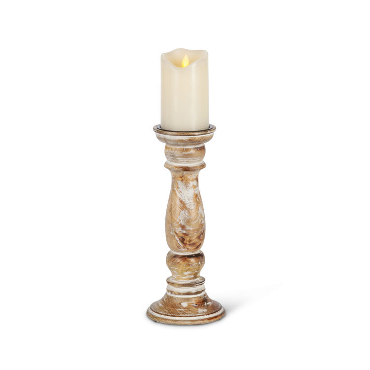 Estelle Wood Pillar Holder 12" Set/2