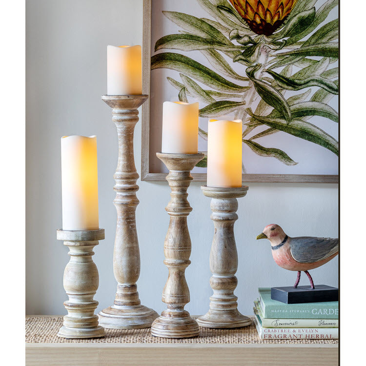 Estelle Wood Pillar Holder 20" Set/2
