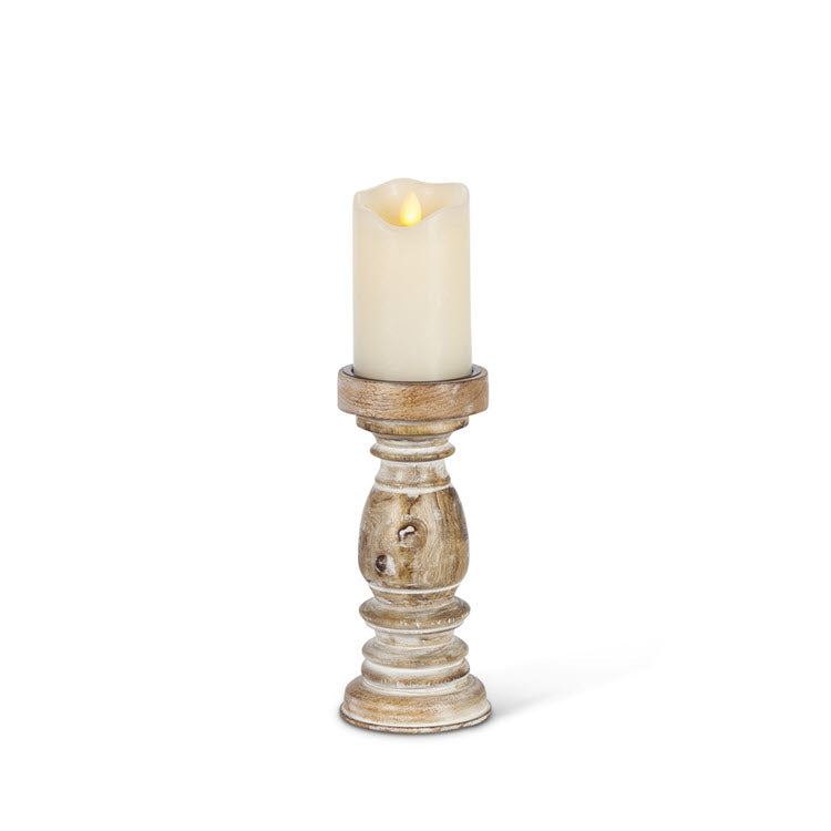 Estelle Wood Pillar Holder 9" Set/2