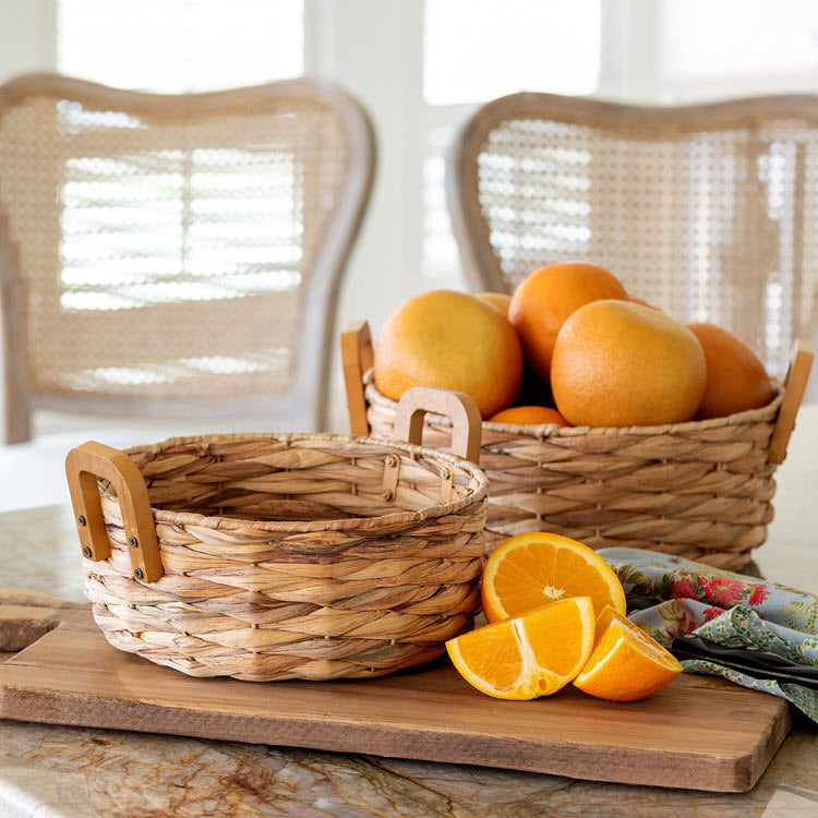 Woven Water Hyacinth Round Serving Baskets Set/2