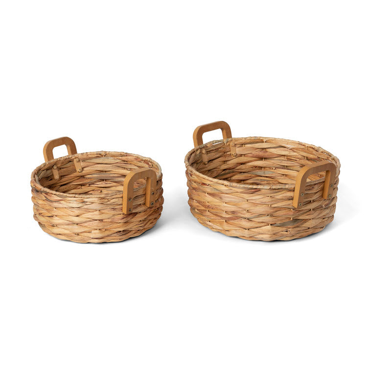 Woven Water Hyacinth Round Serving Baskets Set/2