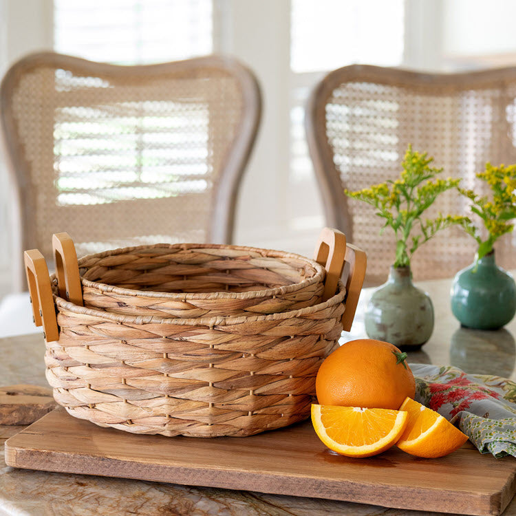 Woven Water Hyacinth Round Serving Baskets Set/2