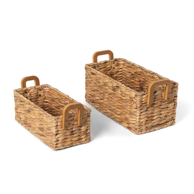 Woven Water Hyacinth Rectangle Storage Baskets Set/2