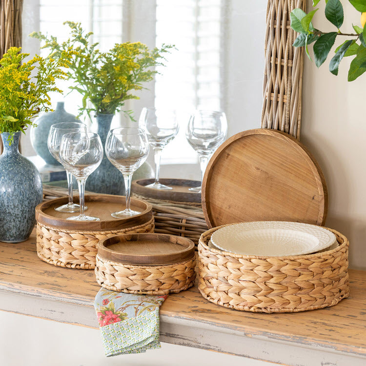 Woven Water Hyacinth Round Storage Baskets Set/3