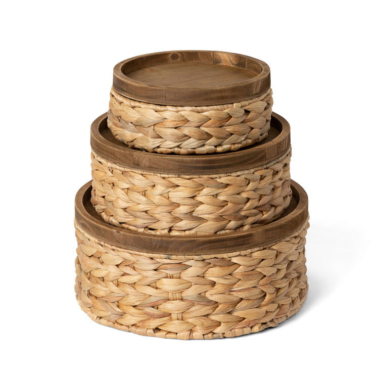 Woven Water Hyacinth Round Storage Baskets Set/3