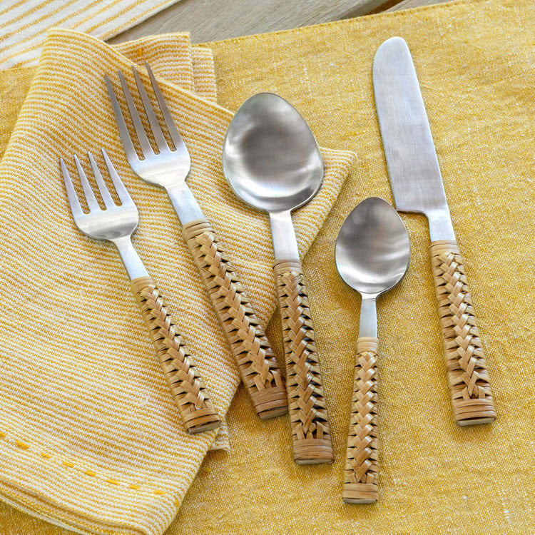 Woven Bamboo Handle Flatware 20-Piece Set