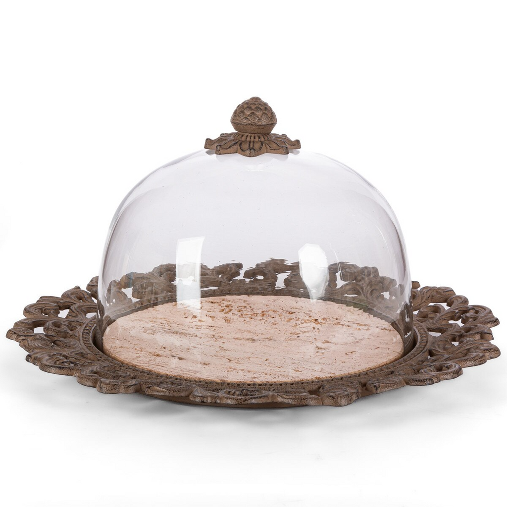 Acanthus Marble Cake Plate with Glass Dome