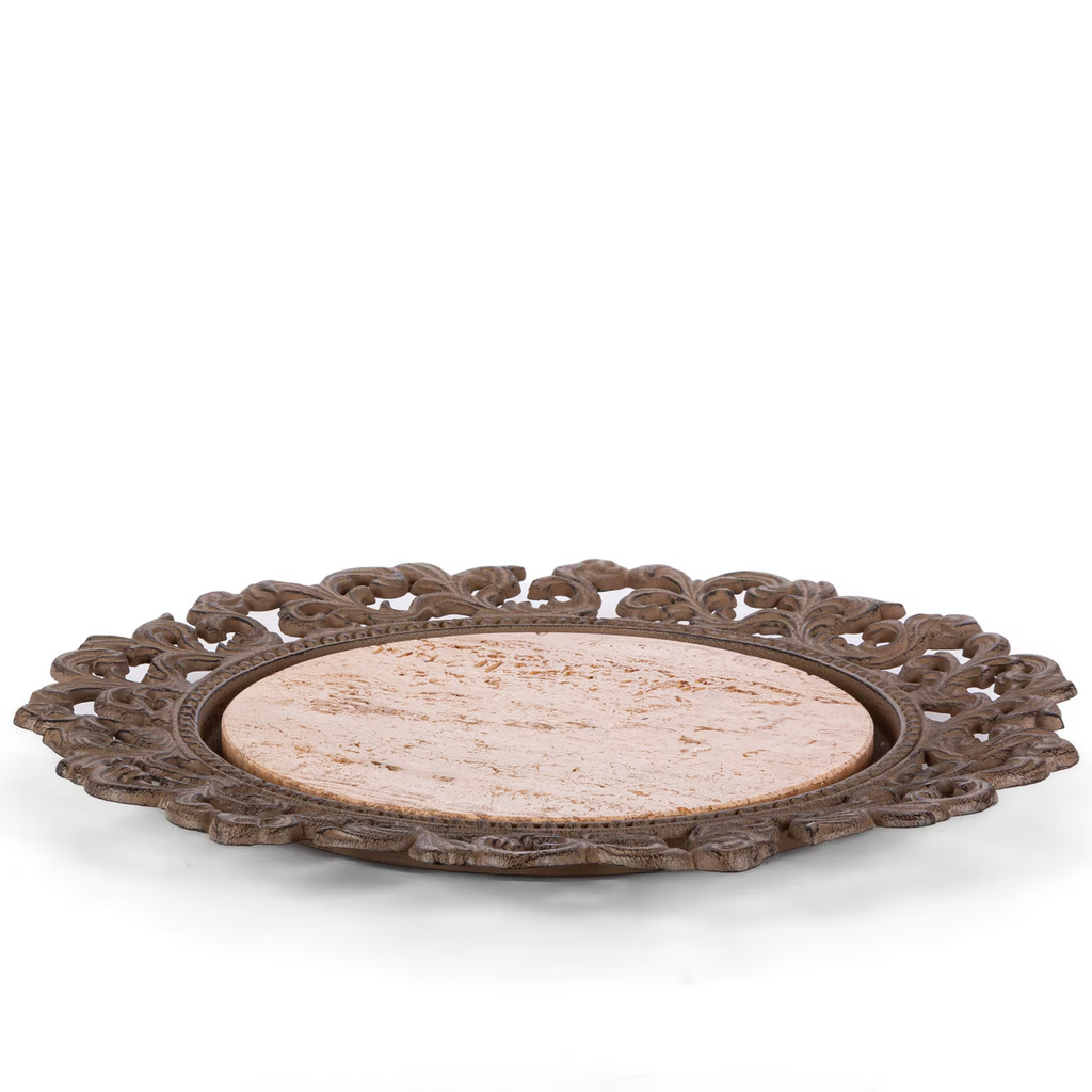 Acanthus Marble Cake Plate with Glass Dome