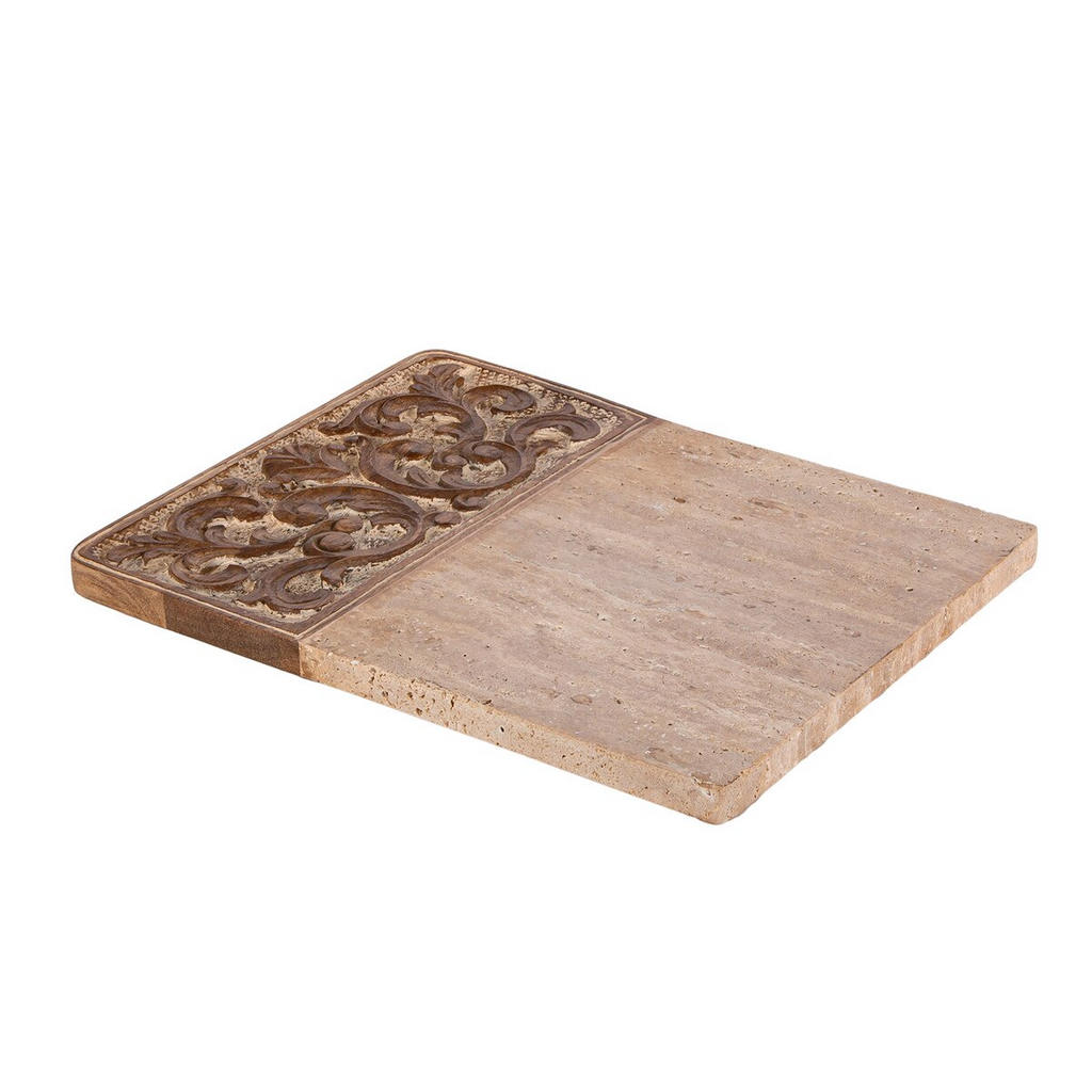 Acanthus Carved Wood & Marble Cutting Board Natural Large