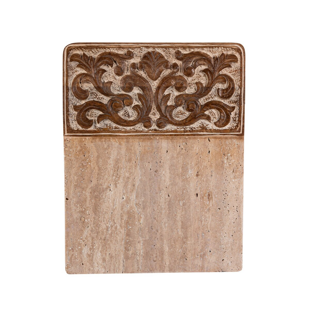 Acanthus Carved Wood & Marble Cutting Board Natural Large