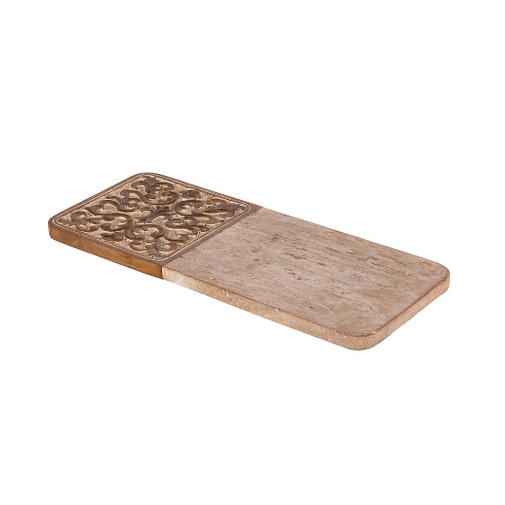 Acanthus Carved Wood & Marble Cutting Board Natural Small