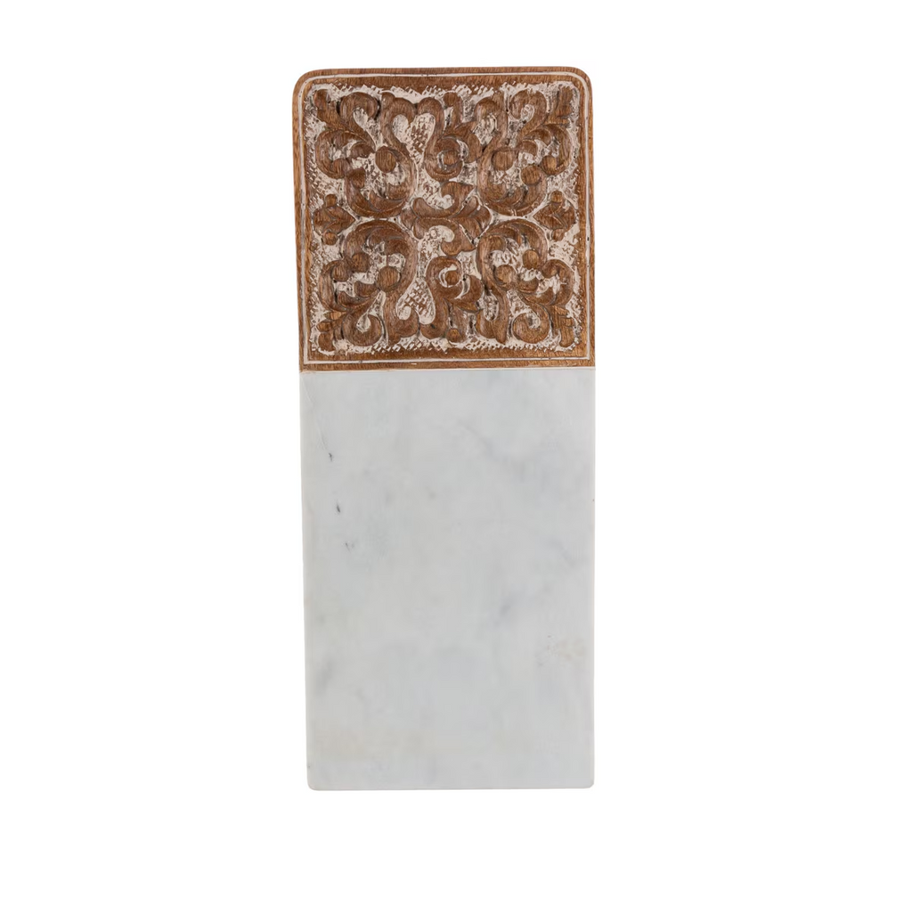 Acanthus Carved Wood & Marble Cutting Board White Small