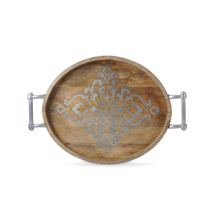 Heritage Inlay Wood Oval Tray with Handles 25"