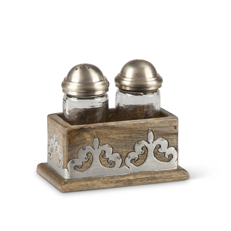 Heritage Inlay Wood Salt & Pepper Shakers Set