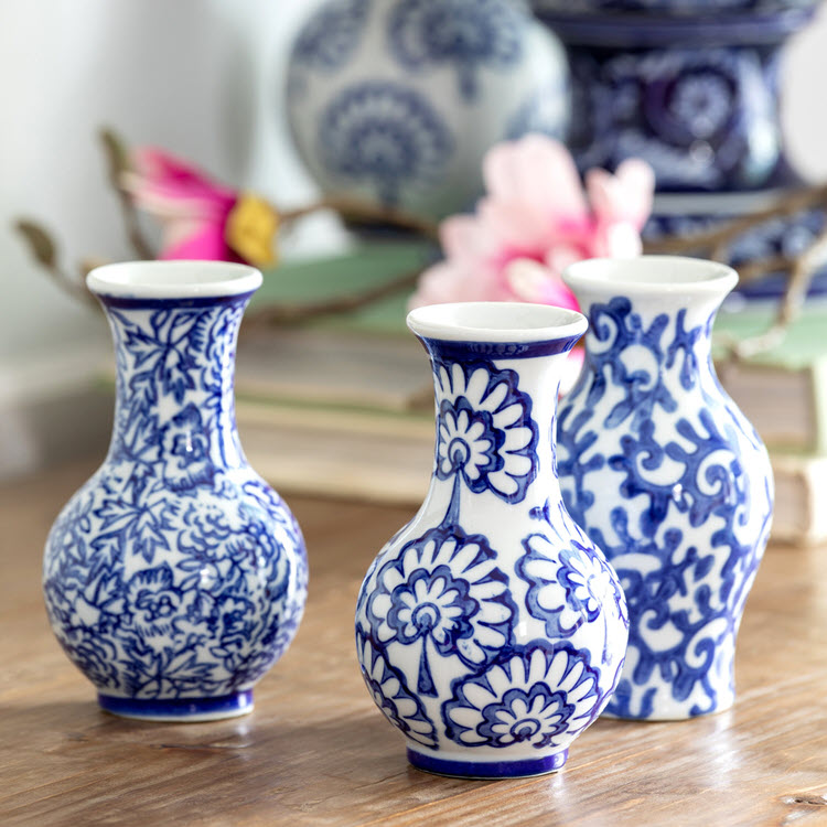 Chinoiserie Porcelain Vine Petite Vases Set/6