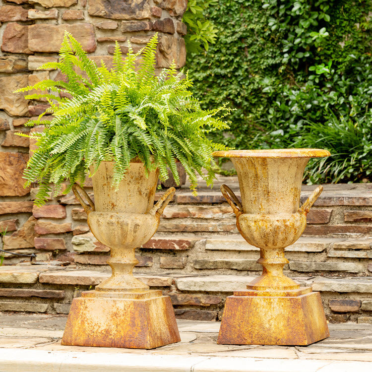 Fluted Metal Urn with Pedestal 33"