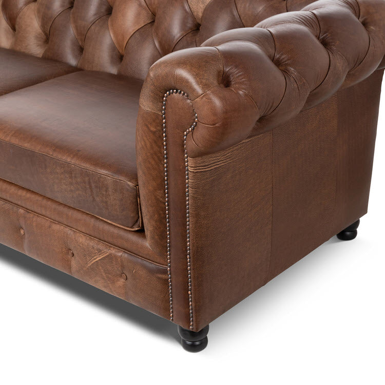Barrington Tufted Leather Sofa Vintage Umber