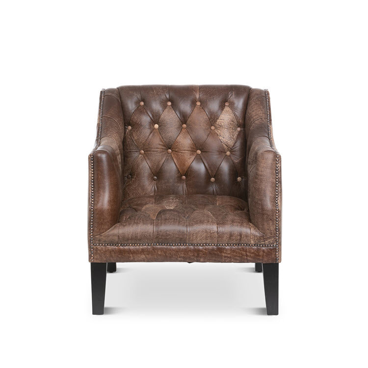 Brent Tufted Leather Club Chair Vintage Umber
