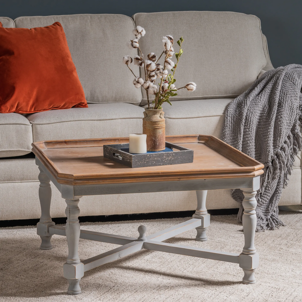 Alyson Square Gray Wooden Cocktail Table with Brown Top