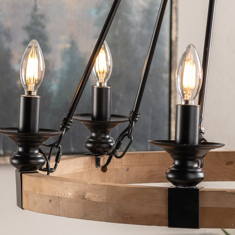Wood & Metal Chandelier 29" Dia