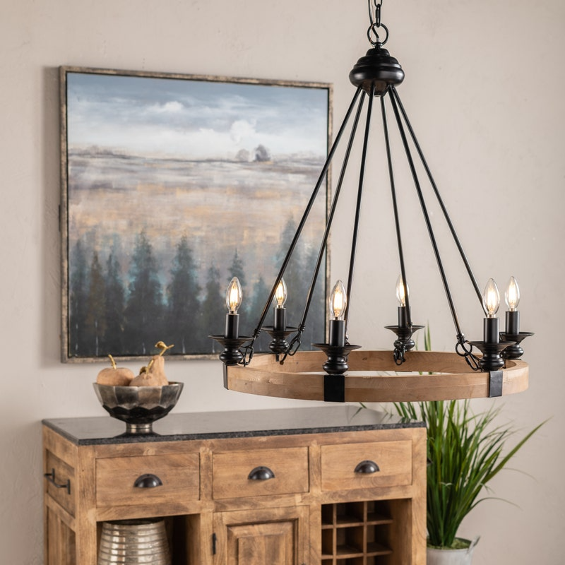 Wood & Metal Chandelier 29" Dia