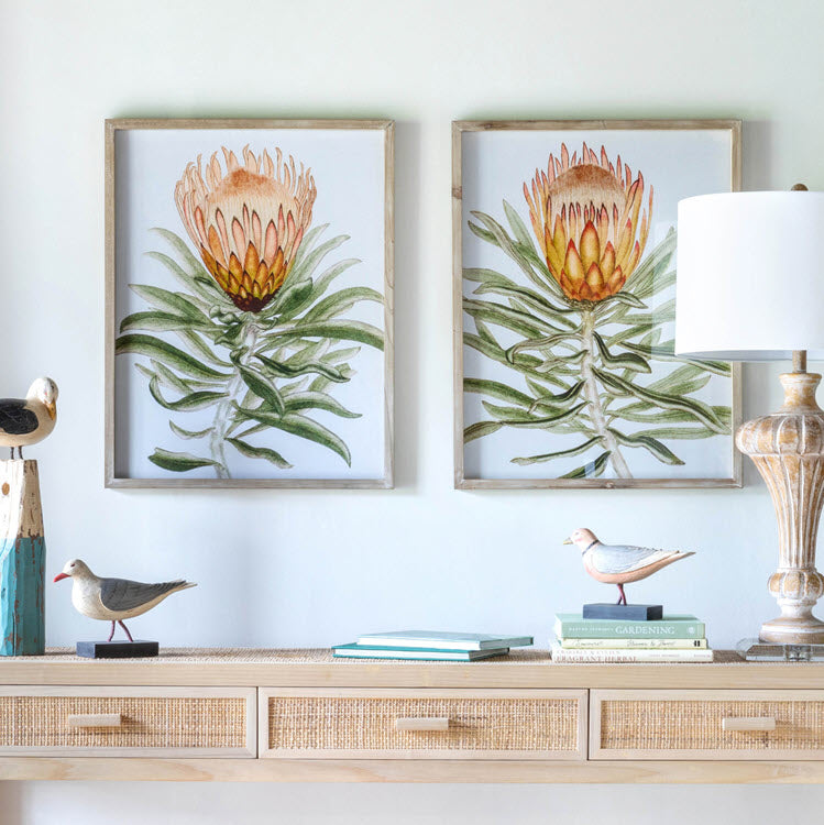 Protea Watercolor Prints in Wood Frames Set/2
