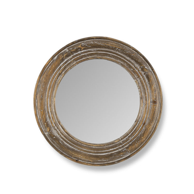 Round Wooden Frame Mirror 16"