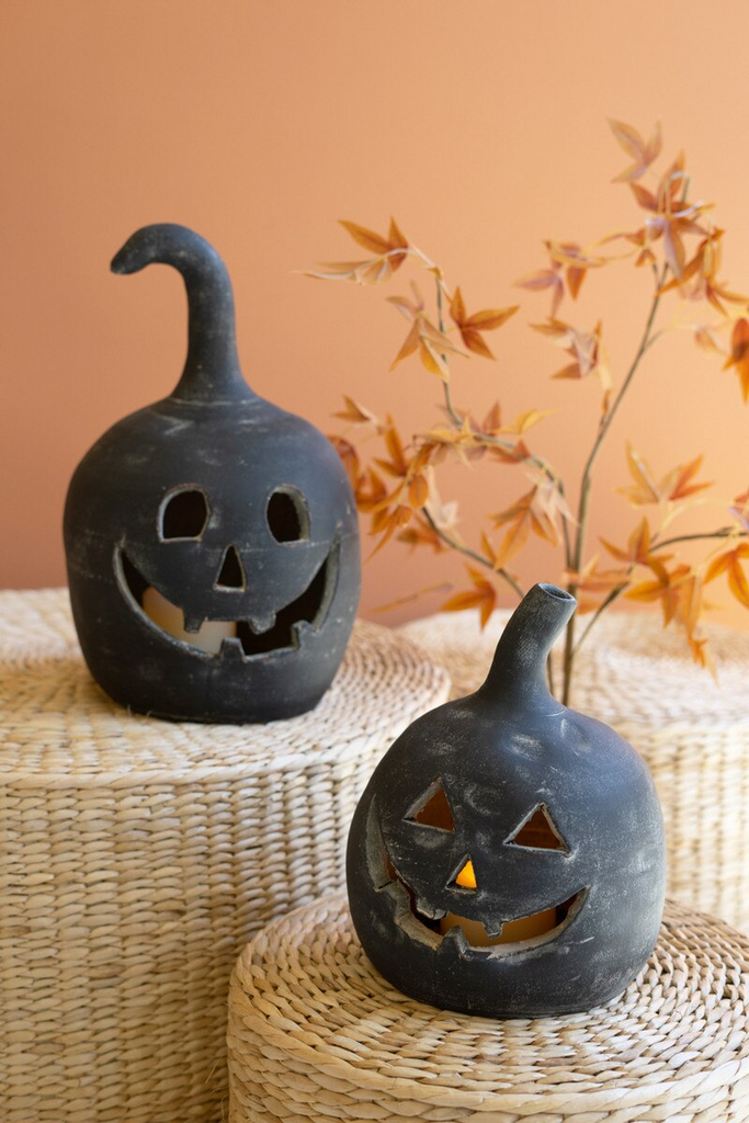 Black Clay Jack-O-Lanterns Set/2
