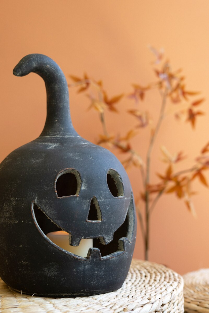 Black Clay Jack-O-Lanterns Set/2