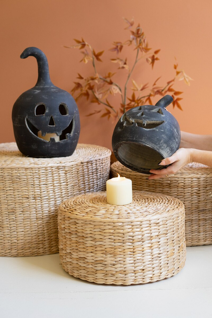 Black Clay Jack-O-Lanterns Set/2