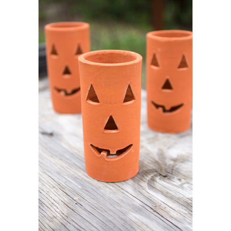 Tall Terracotta Jack-O-Lanterns Set/6