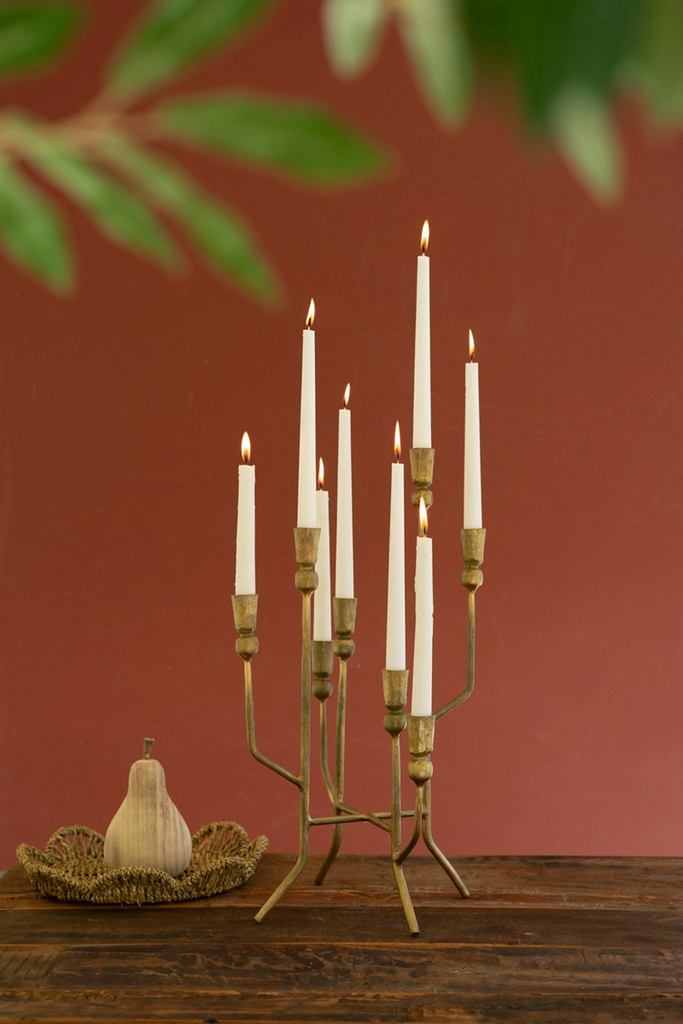 Antique Brass Eight Taper Candelabra
