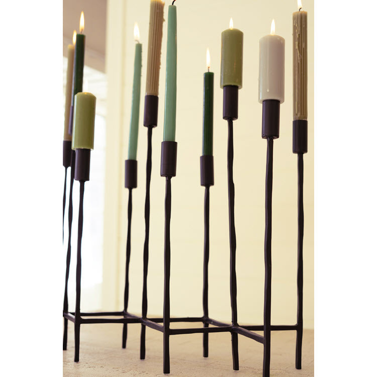 Eleven Forged Iron Taper Candelabra